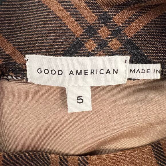 Good American Size 5 US 2XL Peplum Front Cut Out Top Tan Brown Plaid Stretch NWT - Picture 3 of 12